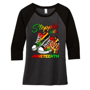 Stepping Into Juneteenth Afro Woman Black Sneakers Women's Tri-Blend 3/4-Sleeve Raglan Shirt