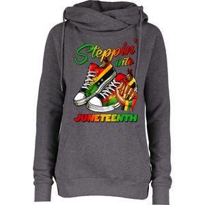 Stepping Into Juneteenth Afro Woman Black Sneakers Womens Funnel Neck Pullover Hood