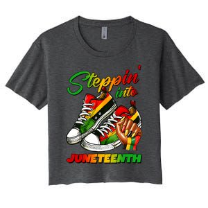 Stepping Into Juneteenth Afro Woman Black Sneakers Women's Crop Top Tee