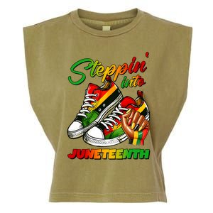 Stepping Into Juneteenth Afro Woman Black Sneakers Garment-Dyed Women's Muscle Tee