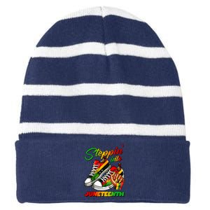 Stepping Into Juneteenth Afro Woman Black Sneakers Striped Beanie with Solid Band