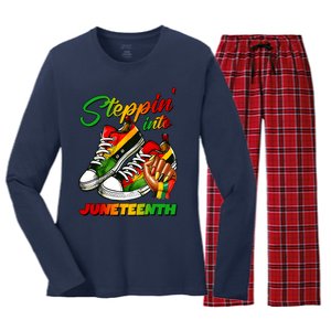 Stepping Into Juneteenth Afro Woman Black Sneakers Women's Long Sleeve Flannel Pajama Set 