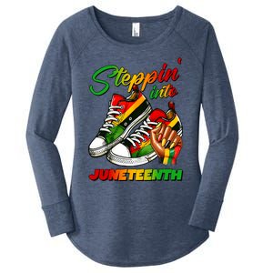 Stepping Into Juneteenth Afro Woman Black Sneakers Women's Perfect Tri Tunic Long Sleeve Shirt