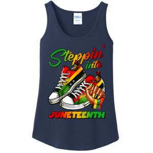 Stepping Into Juneteenth Afro Woman Black Sneakers Ladies Essential Tank