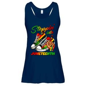 Stepping Into Juneteenth Afro Woman Black Sneakers Ladies Essential Flowy Tank