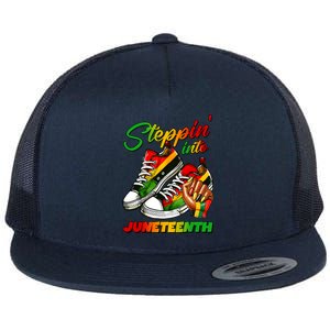 Stepping Into Juneteenth Afro Woman Black Sneakers Flat Bill Trucker Hat