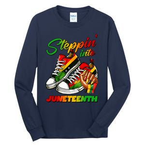 Stepping Into Juneteenth Afro Woman Black Sneakers Tall Long Sleeve T-Shirt