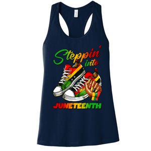 Stepping Into Juneteenth Afro Woman Black Sneakers Women's Racerback Tank