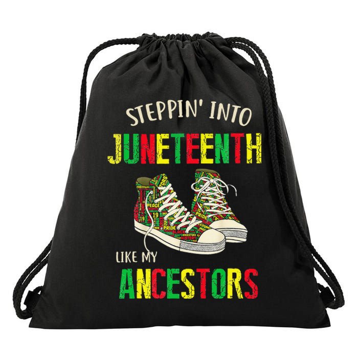 Stepping Into Juneteenth Like My Ancestors Happy Juneteenth Drawstring Bag