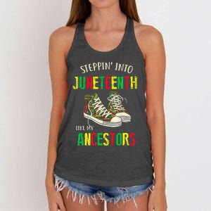 Stepping Into Juneteenth Like My Ancestors Happy Juneteenth Women's Knotted Racerback Tank