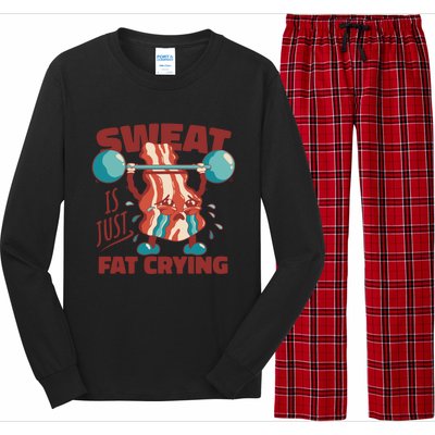 Sweat Is Just Fat Crying Funny Bacon Lifting Weights Gift Long Sleeve Pajama Set