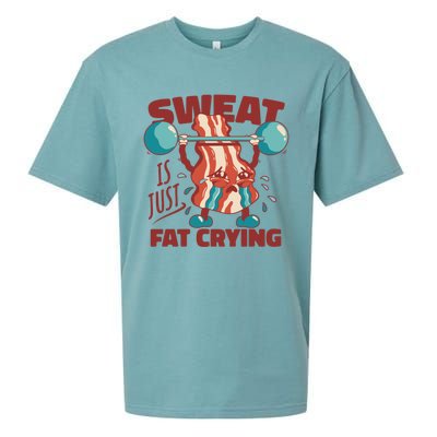 Sweat Is Just Fat Crying Funny Bacon Lifting Weights Gift Sueded Cloud Jersey T-Shirt