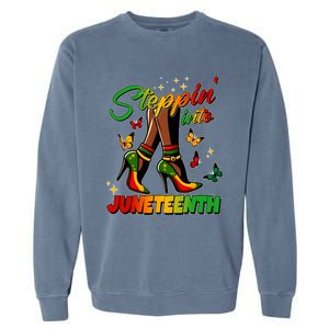 Stepping Into Junenth Like My Ancestors Shoes Black Cool Gift Garment-Dyed Sweatshirt