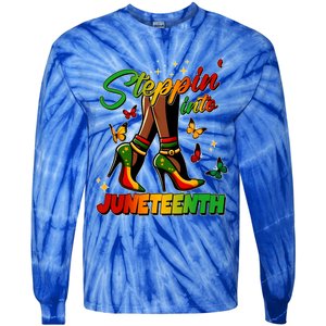 Stepping Into Junenth Like My Ancestors Shoes Black Cool Gift Tie-Dye Long Sleeve Shirt