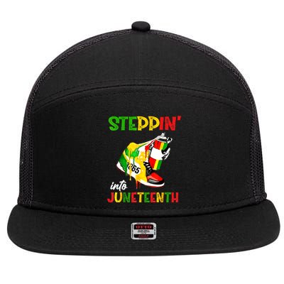 Stepping Into Juneteenth 1865 Pride Black African American 7 Panel Mesh Trucker Snapback Hat