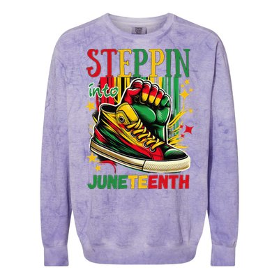 Stepping Into Juneteenth Afro Woman Black Sneakers Colorblast Crewneck Sweatshirt