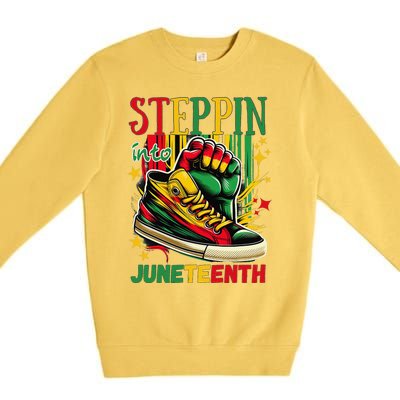 Stepping Into Juneteenth Afro Woman Black Sneakers Premium Crewneck Sweatshirt