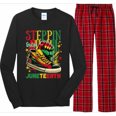 Stepping Into Juneteenth Afro Woman Black Sneakers Long Sleeve Pajama Set