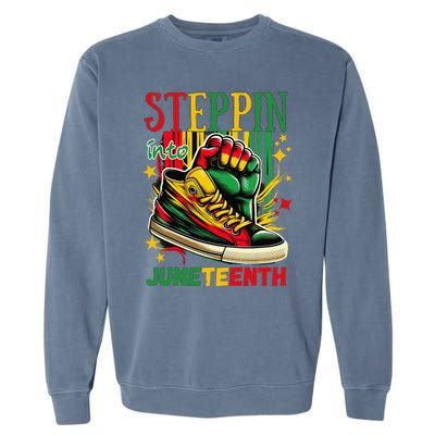 Stepping Into Juneteenth Afro Woman Black Sneakers Garment-Dyed Sweatshirt