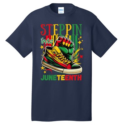 Stepping Into Juneteenth Afro Woman Black Sneakers Tall T-Shirt