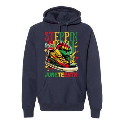 Stepping Into Juneteenth Afro Woman Black Sneakers Premium Hoodie