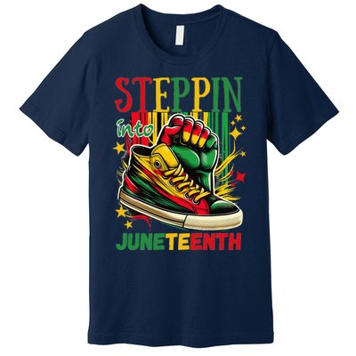 Stepping Into Juneteenth Afro Woman Black Sneakers Premium T-Shirt