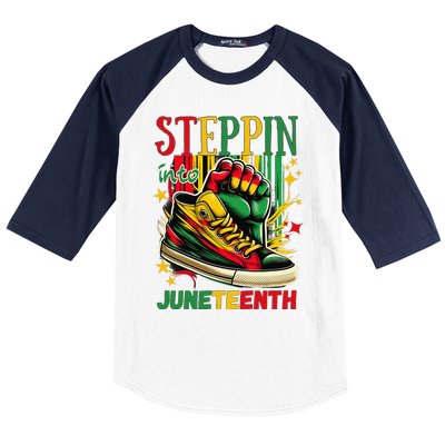 Stepping Into Juneteenth Afro Woman Black Sneakers Baseball Sleeve Shirt