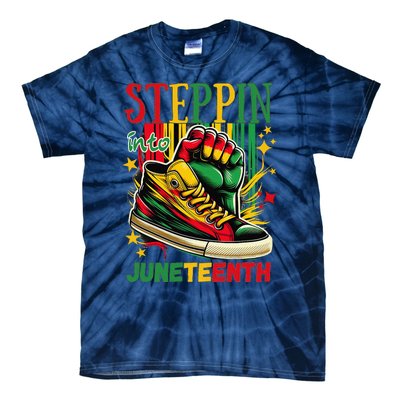 Stepping Into Juneteenth Afro Woman Black Sneakers Tie-Dye T-Shirt