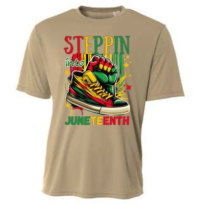 Stepping Into Juneteenth Afro Woman Black Sneakers Cooling Performance Crew T-Shirt