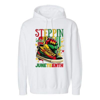 Stepping Into Juneteenth Afro Woman Black Sneakers Garment-Dyed Fleece Hoodie