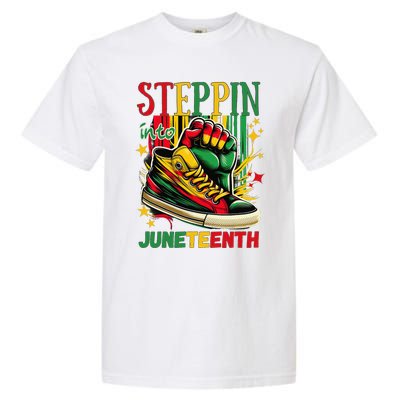 Stepping Into Juneteenth Afro Woman Black Sneakers Garment-Dyed Heavyweight T-Shirt