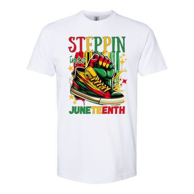 Stepping Into Juneteenth Afro Woman Black Sneakers Softstyle® CVC T-Shirt