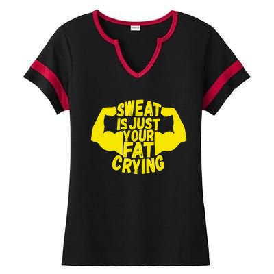 Sweat Is Just Your Fat Crying Funny Workout Gym Fitness Gift Ladies Halftime Notch Neck Tee