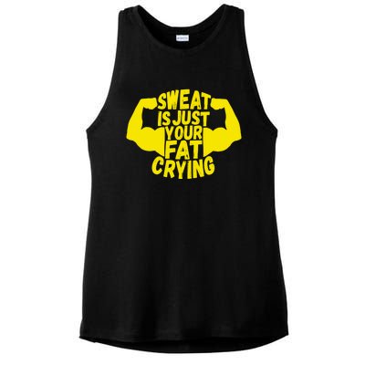 Sweat Is Just Your Fat Crying Funny Workout Gym Fitness Gift Ladies PosiCharge Tri-Blend Wicking Tank