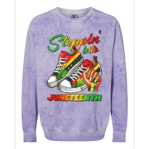 Stepping Into Juneteenth Afro Woman Black Sneakers Colorblast Crewneck Sweatshirt