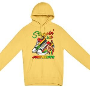 Stepping Into Juneteenth Afro Woman Black Sneakers Premium Pullover Hoodie