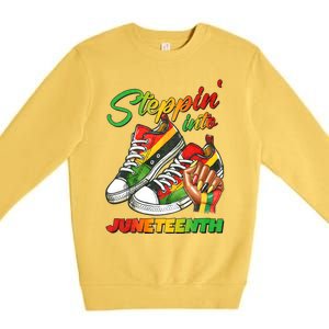 Stepping Into Juneteenth Afro Woman Black Sneakers Premium Crewneck Sweatshirt