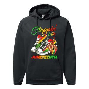 Stepping Into Juneteenth Afro Woman Black Sneakers Performance Fleece Hoodie