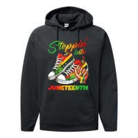 Stepping Into Juneteenth Afro Woman Black Sneakers Performance Fleece Hoodie