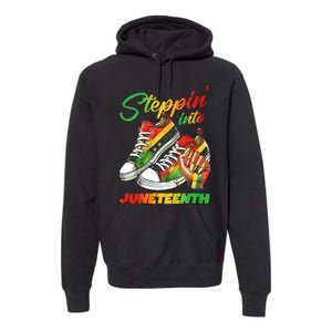 Stepping Into Juneteenth Afro Woman Black Sneakers Premium Hoodie