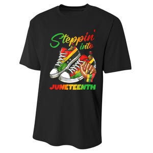 Stepping Into Juneteenth Afro Woman Black Sneakers Performance Sprint T-Shirt