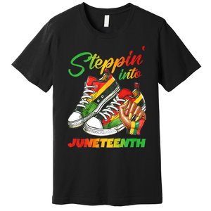 Stepping Into Juneteenth Afro Woman Black Sneakers Premium T-Shirt