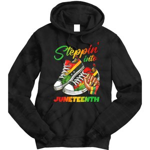 Stepping Into Juneteenth Afro Woman Black Sneakers Tie Dye Hoodie