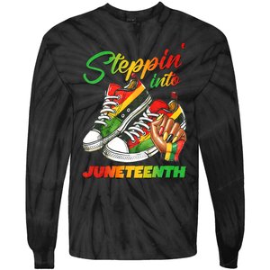 Stepping Into Juneteenth Afro Woman Black Sneakers Tie-Dye Long Sleeve Shirt