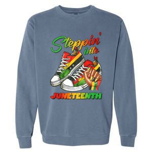 Stepping Into Juneteenth Afro Woman Black Sneakers Garment-Dyed Sweatshirt