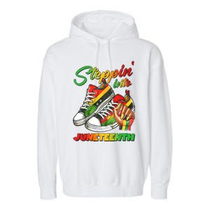 Stepping Into Juneteenth Afro Woman Black Sneakers Garment-Dyed Fleece Hoodie