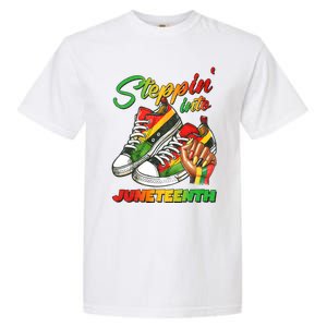 Stepping Into Juneteenth Afro Woman Black Sneakers Garment-Dyed Heavyweight T-Shirt