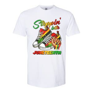 Stepping Into Juneteenth Afro Woman Black Sneakers Softstyle CVC T-Shirt