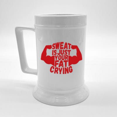 Sweat Is Just Your Fat Crying Funny Workout Gym Fitness Gift Beer Stein