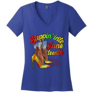 Stepping Into Juneteenth African American Black History Day Women's V-Neck T-Shirt